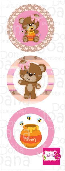 Totem para cupcake Ursinha marron e rosa