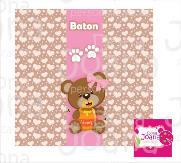 Rótulo para Baton Ursinha marron e rosa
