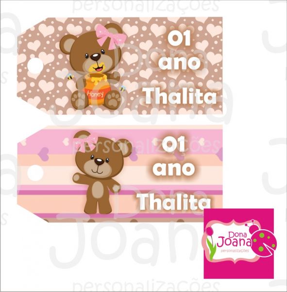 Tag Ursinha marron e rosa