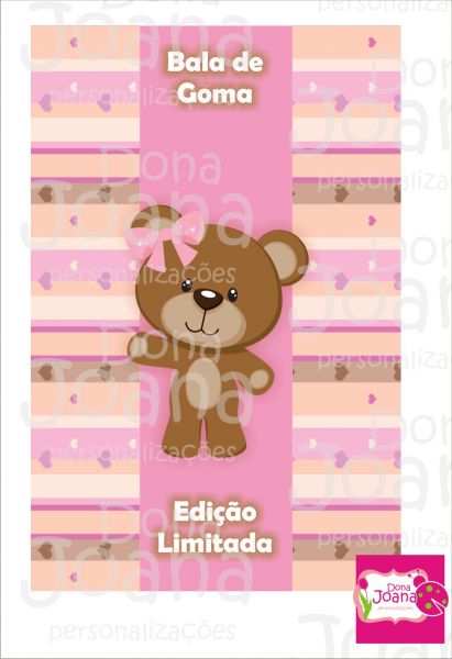 Rótulo para bala de goma Ursinha marron e rosa